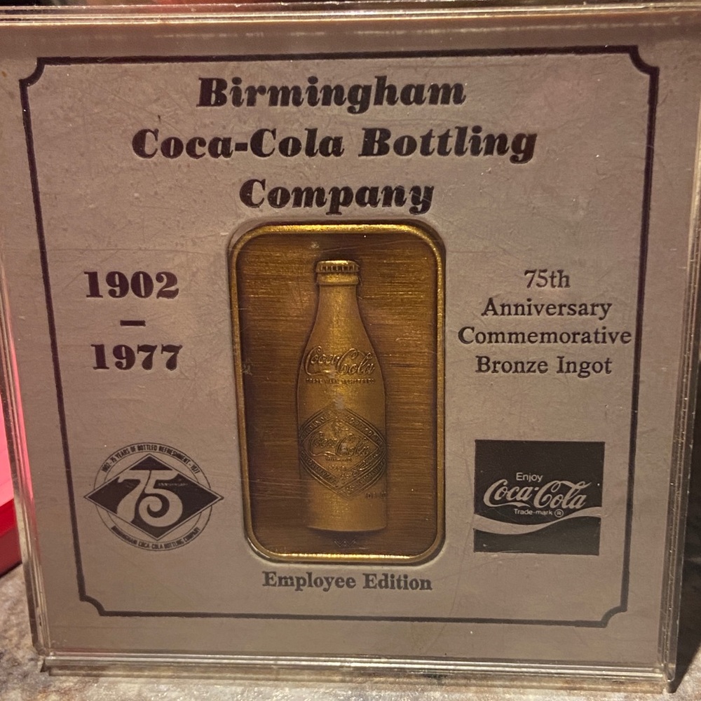 1 Oz Bronze Coke Coca Cola  75th
Anniversary Ingot Bar Birmingham